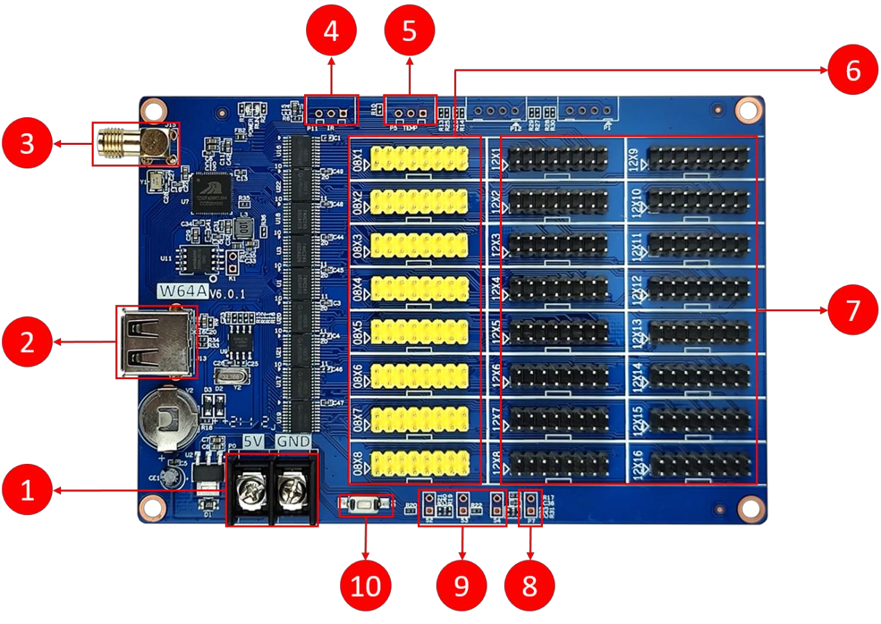 Chi tiết thiết kế card mạch điều khiển LED HD W64A WIFI DK12.