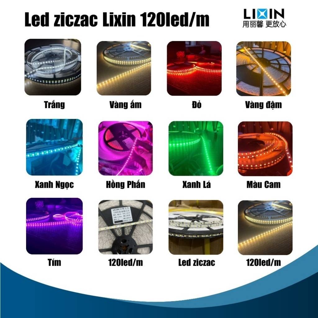 Các mẫu màu Led dây dán ziczac 12V 120 led LIXIN ngoài trời