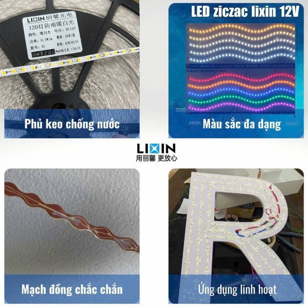 Tổng đại lý Led dây dán ziczac 12V 120 led hồng LIXIN ngoài trời LS42