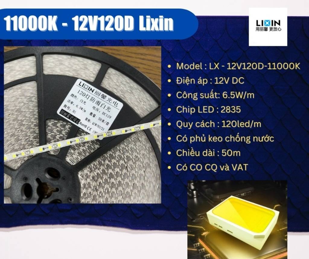 Tổng đại lý Led dây dán ziczac 12V 120 led trắng 11000K LIXIN ngoài trời LS44