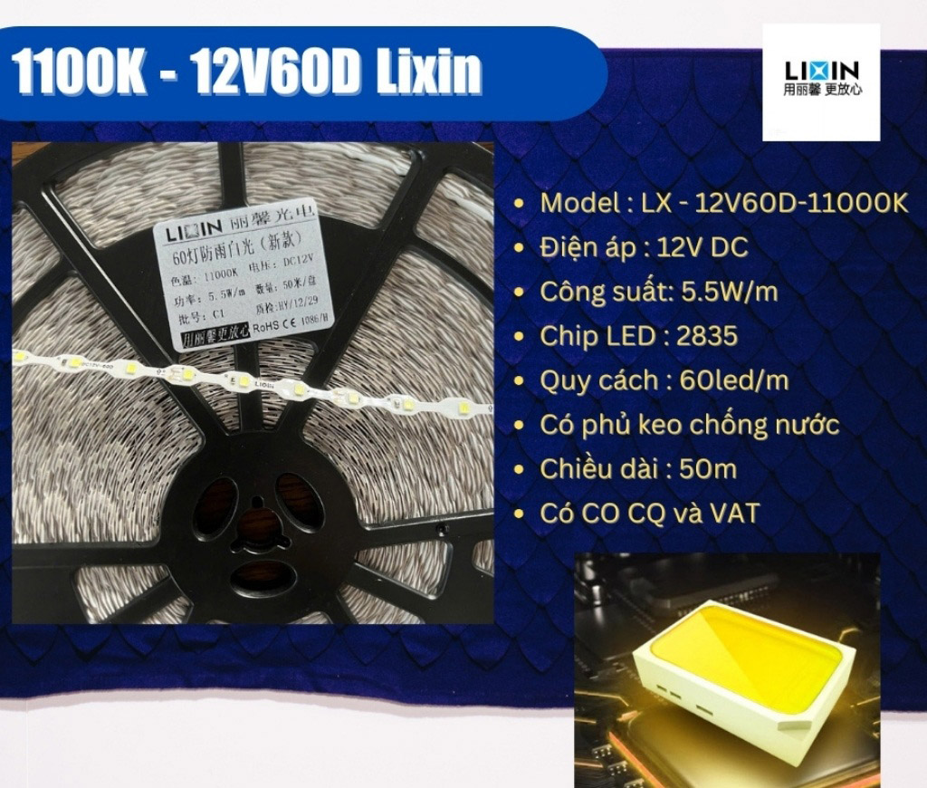 Led dây dán ziczac 12V 60 led trắng 11000K LIXIN ngoài trời