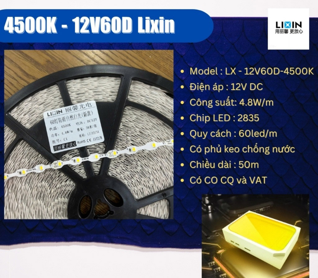 Tổng đại lý Led dây dán ziczac 12V 60 led trắng ấm 4500K LIXIN ngoài trời