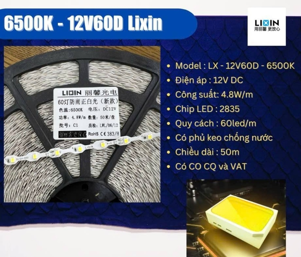 Nhà phân phối Led dây dán ziczac 12V 60 led trắng 6500K LIXIN ngoài trời