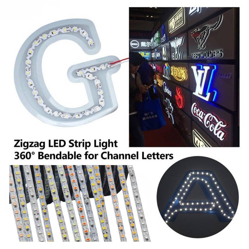 Led dây dán ziczac 2835 12V 120 Led xanh lá ứng dụng làm chữ nổi